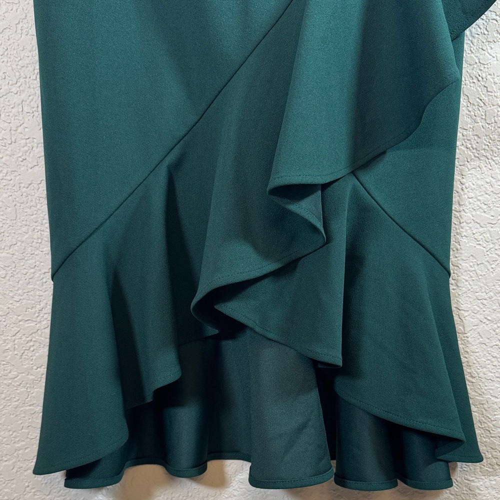 Calvin Klein Teal Green Sleeveless Ruffle Hem Work Professional Dress Size 4 - Picture 3 of 7